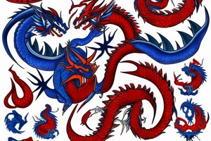 Blue and red dragon with a wu tang symbol and American flag tattoo idea
