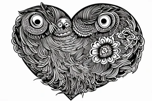 flower border. in the center a owl swooping down holding a line that looks like a heart beat,under the owl make it say art tattoo idea