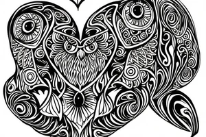 flower border. in the center a owl swooping down holding a line that looks like a heart beat,under the owl make it say art tattoo idea