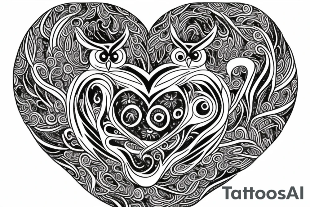 flower border. in the center a owl swooping down holding a line that looks like a heart beat,under the owl make it say art tattoo idea