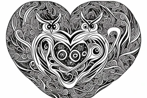 flower border. in the center a owl swooping down holding a line that looks like a heart beat,under the owl make it say art tattoo idea