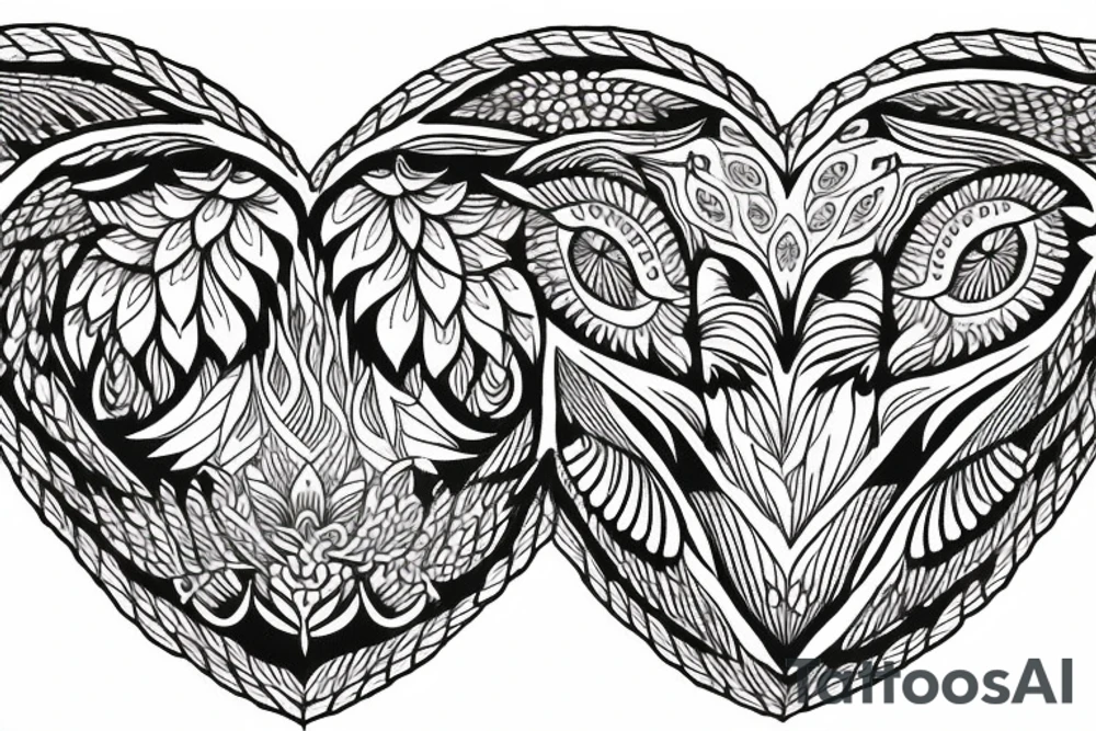 flower border. in the center a owl swooping down holding a line that looks like a heart beat,under the owl make it say art tattoo idea