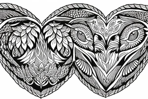flower border. in the center a owl swooping down holding a line that looks like a heart beat,under the owl make it say art tattoo idea