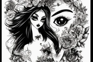 dark fairy with beautiful eyes tattoo idea