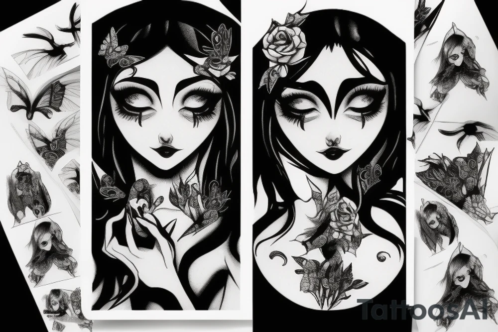 dark fairy with beautiful eyes tattoo idea