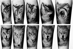 Wolf howling at the moon in a forest tattoo idea