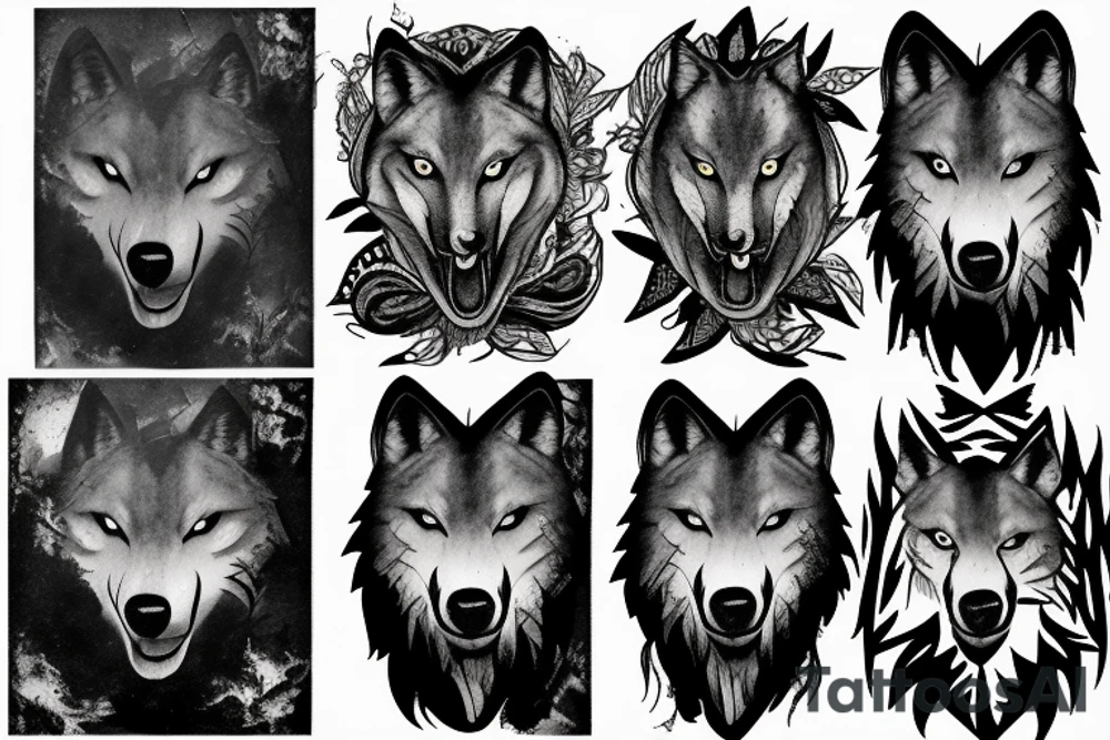 Wolf howling at the moon in a forest tattoo idea