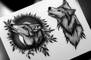 Wolf howling at the moon in a forest tattoo idea