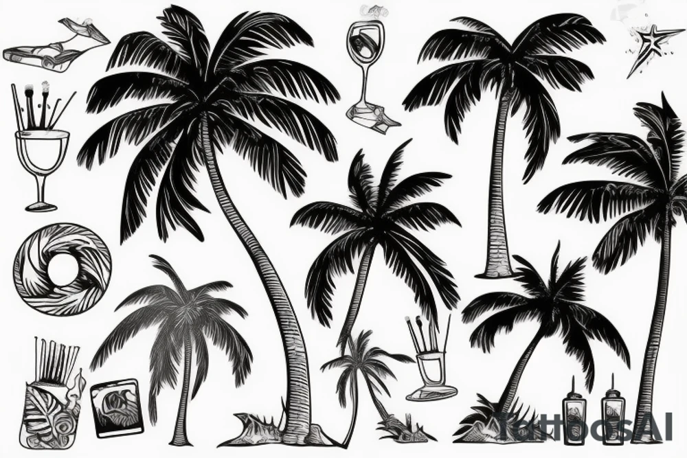 Party underneath a palmtree at the beach tattoo idea