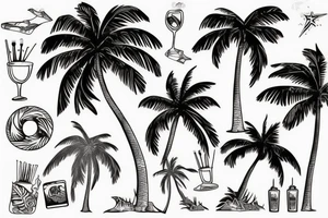 Party underneath a palmtree at the beach tattoo idea