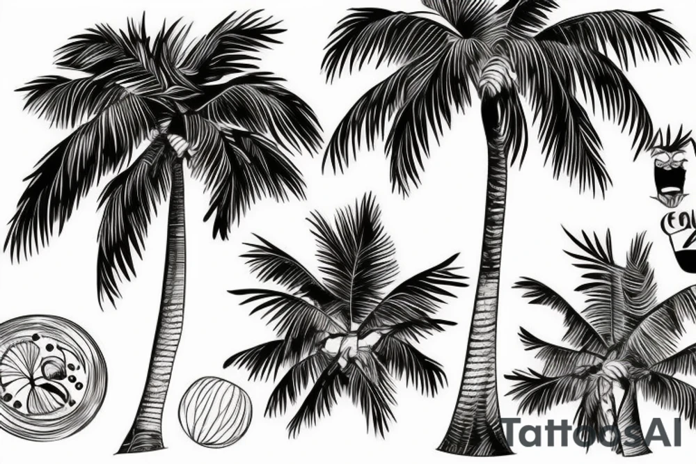 Party underneath a palmtree at the beach tattoo idea