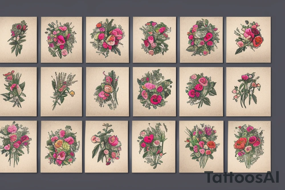 19th century postcard with a bouquet of posies tattoo idea