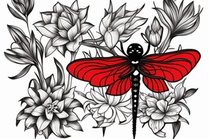 Red spiderr lily with a black dragonfly tattoo idea