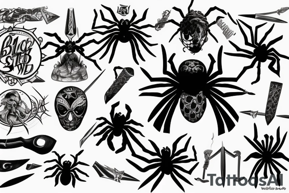 Black spider stabbed through the body with a dagger tattoo idea