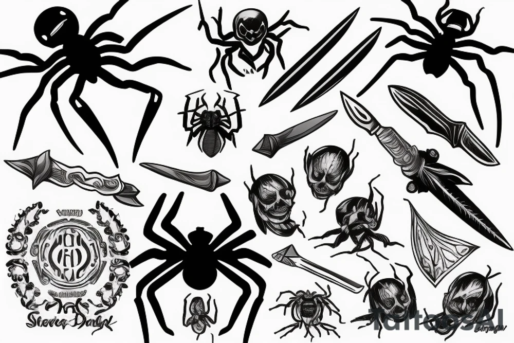 Black spider stabbed through the body with a dagger tattoo idea