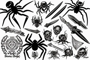Black spider stabbed through the body with a dagger tattoo idea