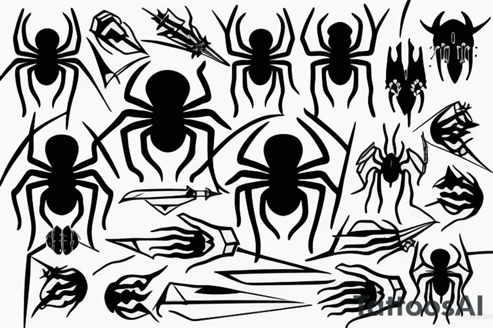 Black spider stabbed through the body with a dagger tattoo idea Black spider stabbed through the body with a dagger tattoo idea