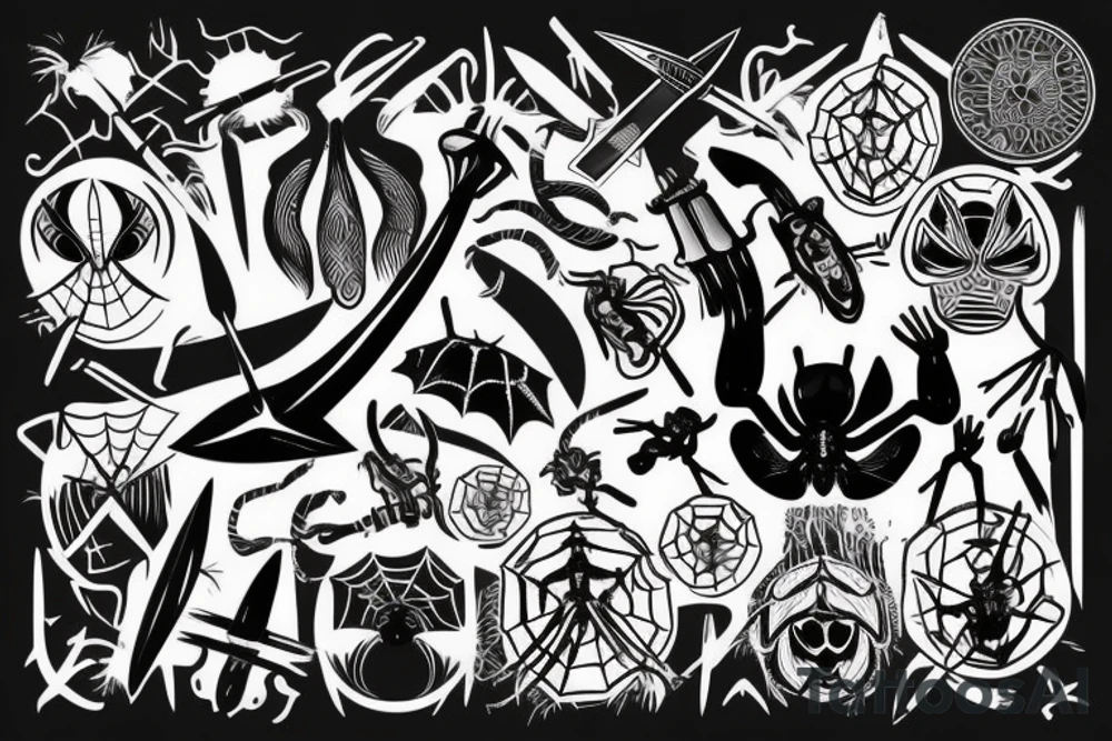 Black spider stabbed through the body with a dagger tattoo idea