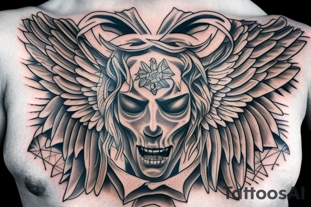 Angel and devil chest tattoo tattoo idea