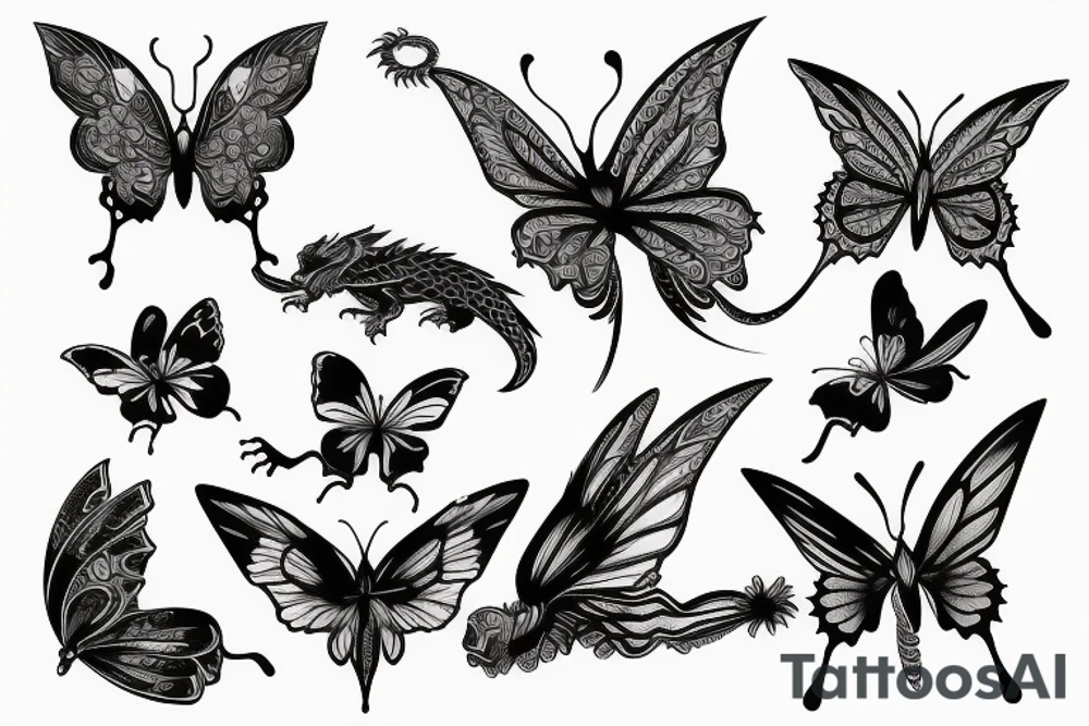 dragon fighting with a massive butterfly tattoo idea
