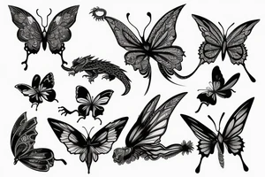 dragon fighting with a massive butterfly tattoo idea
