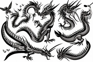 dragon fighting with a massive butterfly tattoo idea