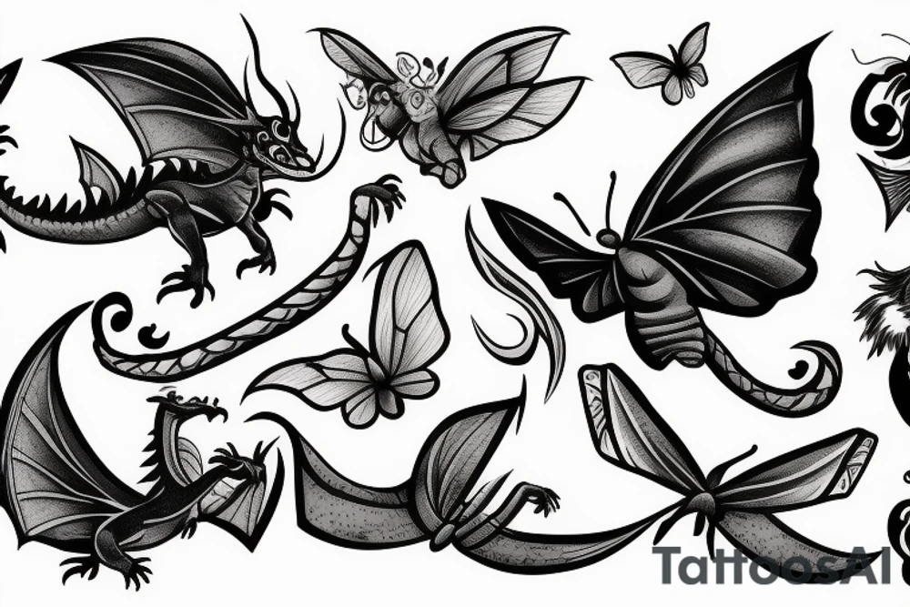 dragon fighting with a
 butterfly tattoo idea