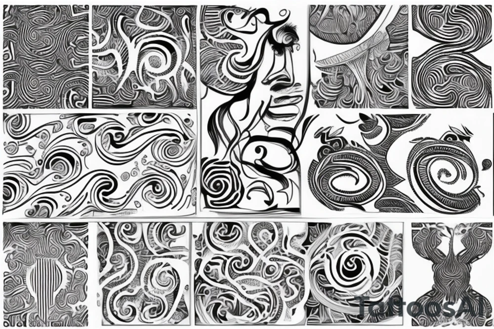 Alian old school curly lines tattoo idea