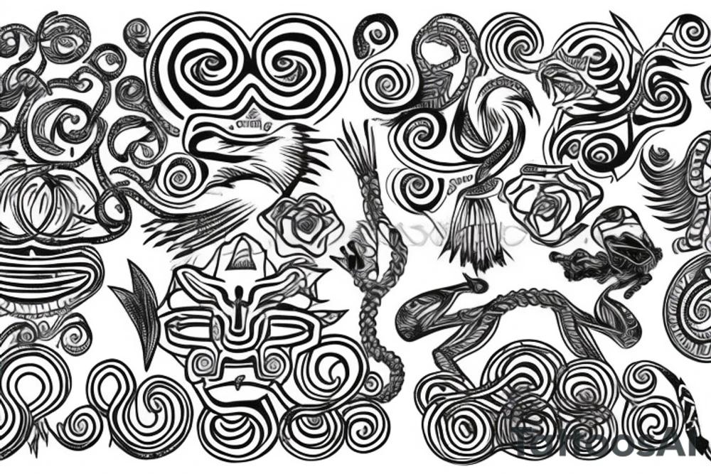 Alian old school curly lines tattoo idea