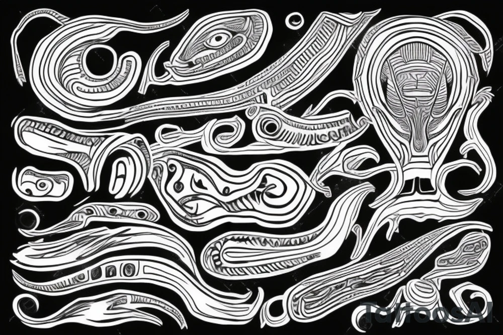 Alien old school curly lines tattoo idea