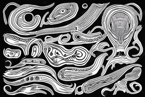 Alien old school curly lines tattoo idea