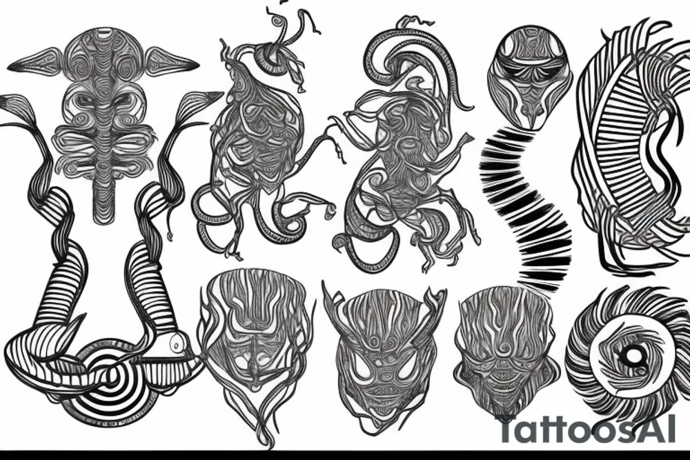 Alien old school curly lines tattoo idea