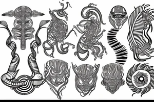 Alien old school curly lines tattoo idea