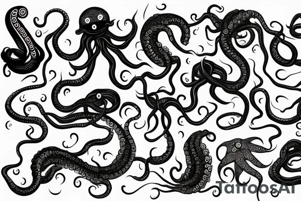 Long sea creature with tentacles tattoo idea