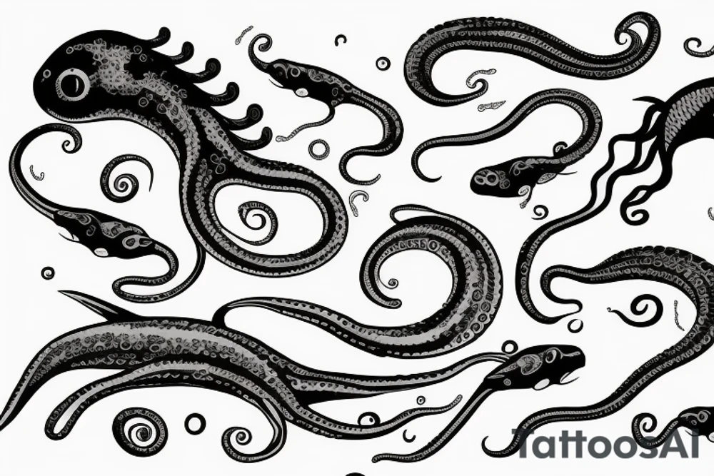 Long sea creature with tentacles tattoo idea
