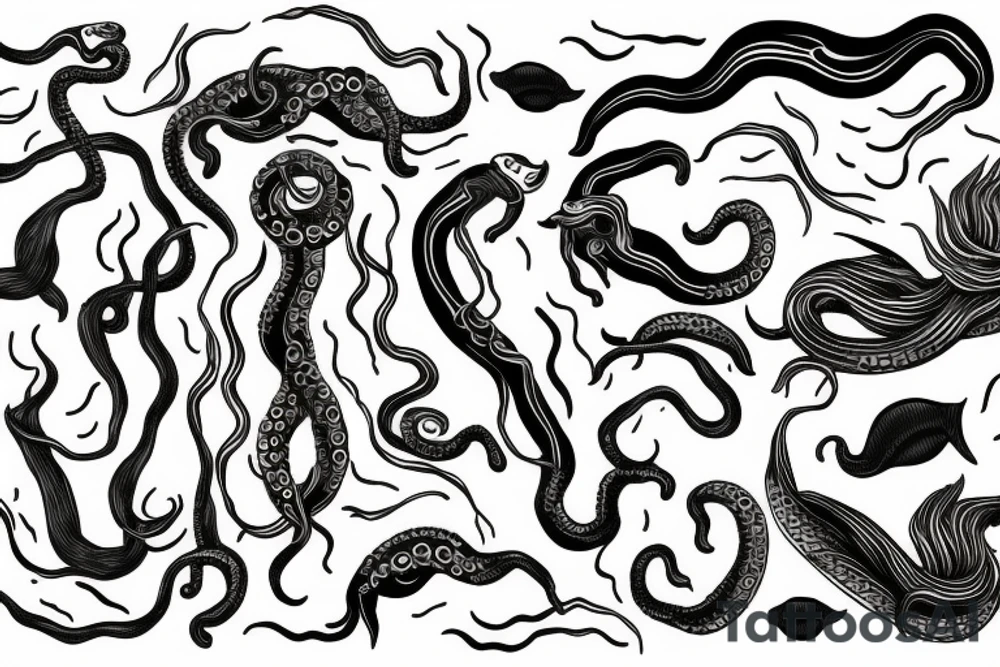 Long sea creature with tentacles tattoo idea