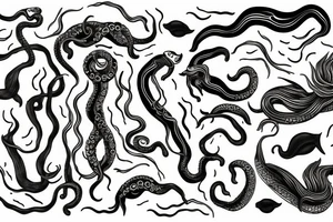 Long sea creature with tentacles tattoo idea