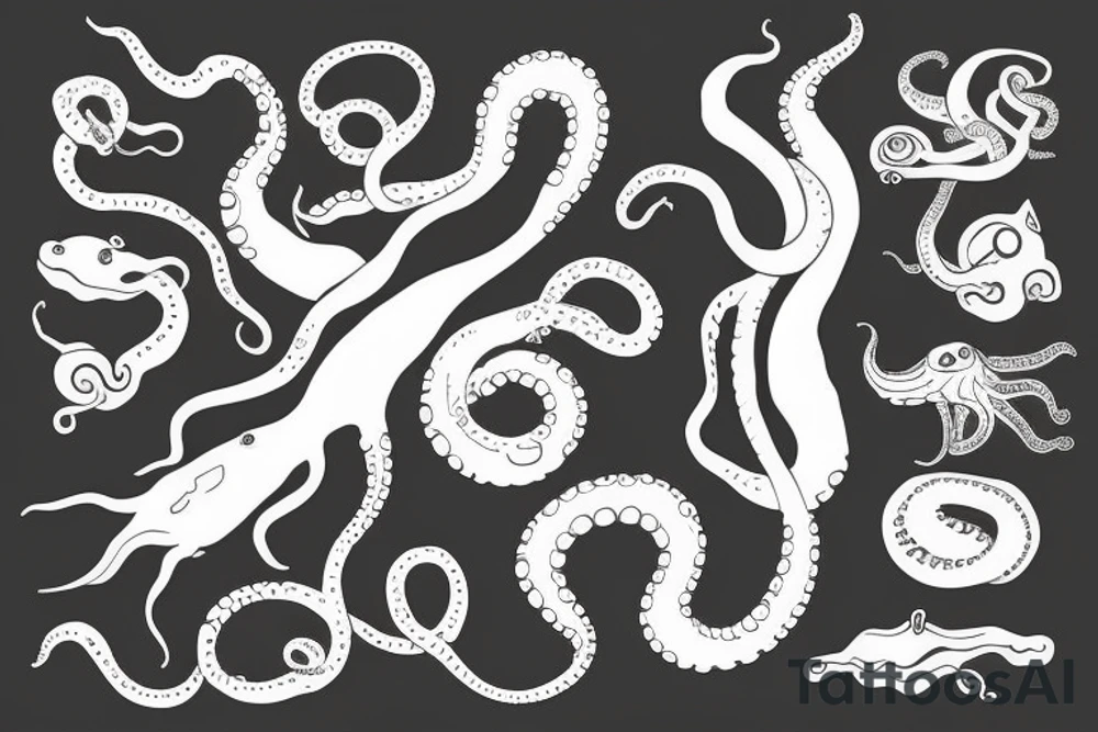 Long sea creature with tentacles tattoo idea