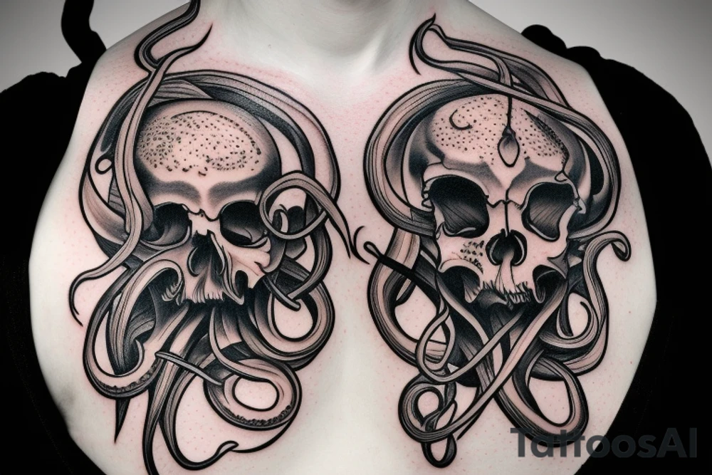 octopus skull realistic coverup tattoo idea