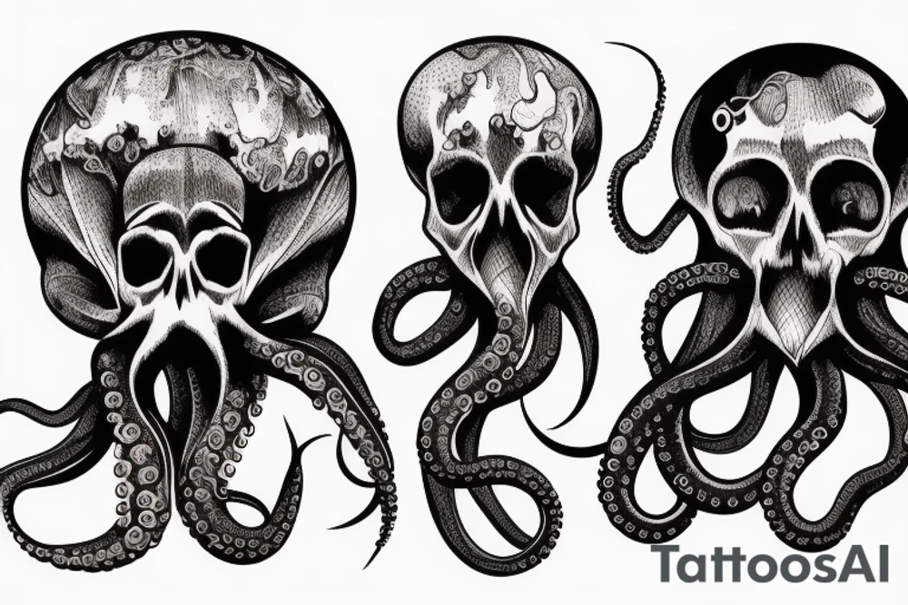 octopus skull dark tattoo idea
