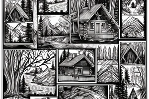 A log cabin on a cliff in the woods over looking a river tattoo idea