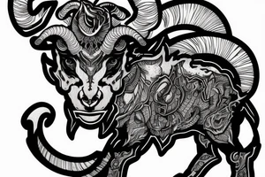 front view is an elite design with a ram slightly angry look. smooth transition dotwork. background blank tattoo idea