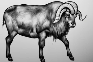 front view is an with a realistic ram slightly angry look realistic. smooth transition dotwork. background blank tattoo idea