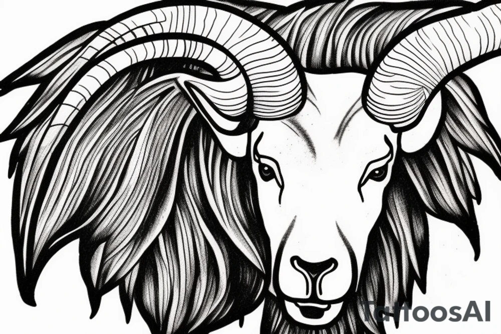 front view is an with a realistic ram slightly angry look realistic. smooth transition dotwork. background blank tattoo idea