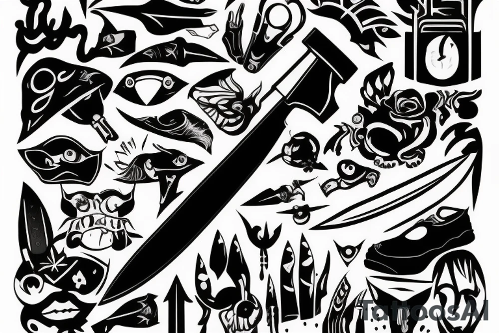 A little boy hiding a knife tattoo idea
