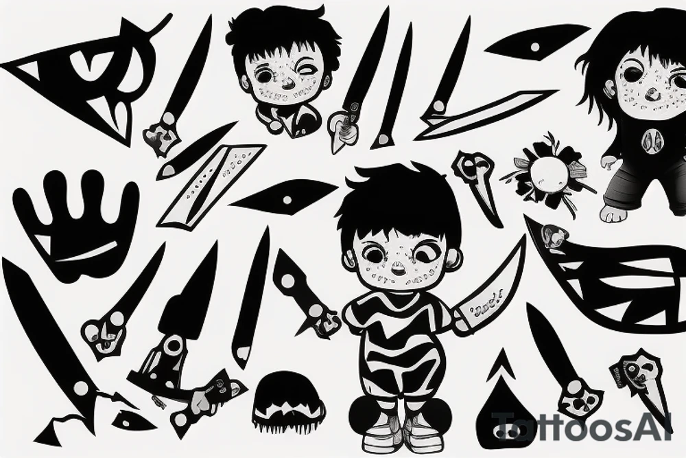 A little boy hiding a knife tattoo idea