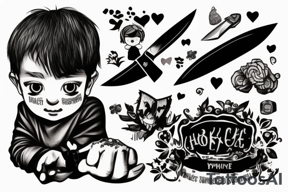 A little boy hiding a knife tattoo idea