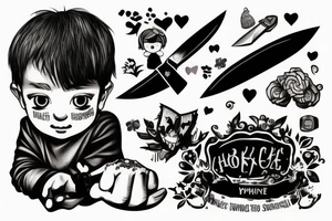 A little boy hiding a knife tattoo idea