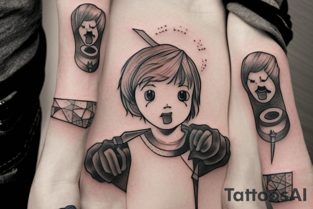 A little boy hiding a knife tattoo idea