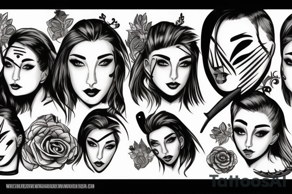 Woman’s face on an axe tattoo idea